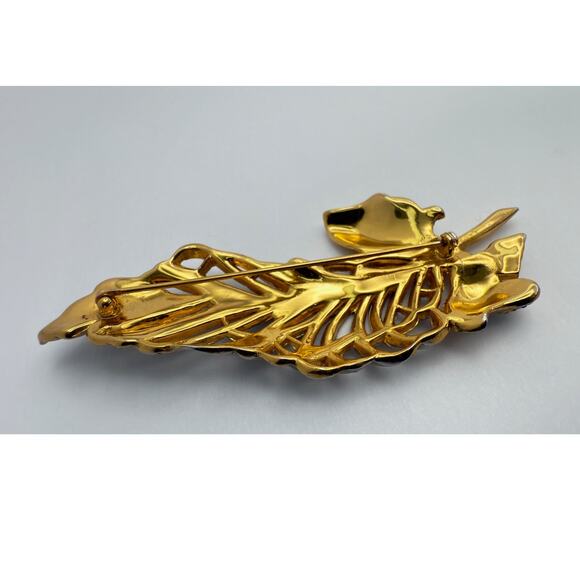 Vintage 1940s Retro Modern Two-Tone Rhinestone Plume Brooch - Picture 4 of 9